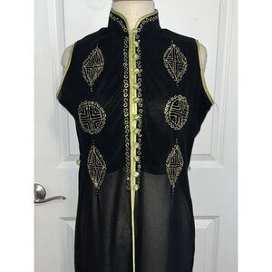 Moroccan Kaftan Sheer Black Womens Dress Satin Covered Buttons Size XXL 42 Bust
